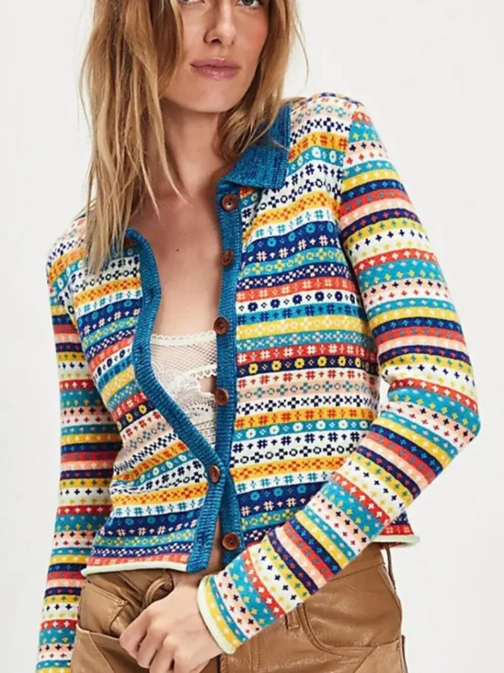 NWT Free People Oak And Pine Cardigan in Heritage Combo